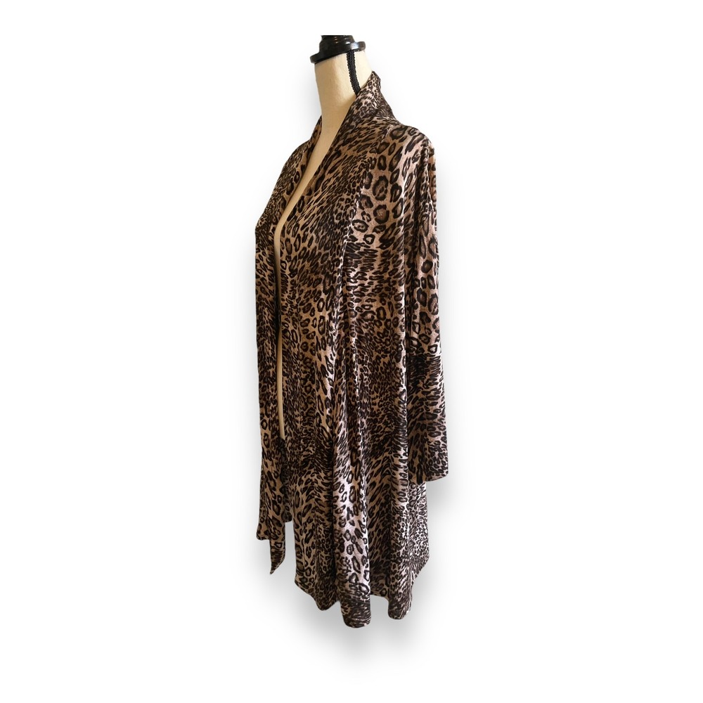 Vikki Vi Womens 2X Leopard Print Open Front Cardigan Slinky Longline Jacket USA - Picture 3 of 7